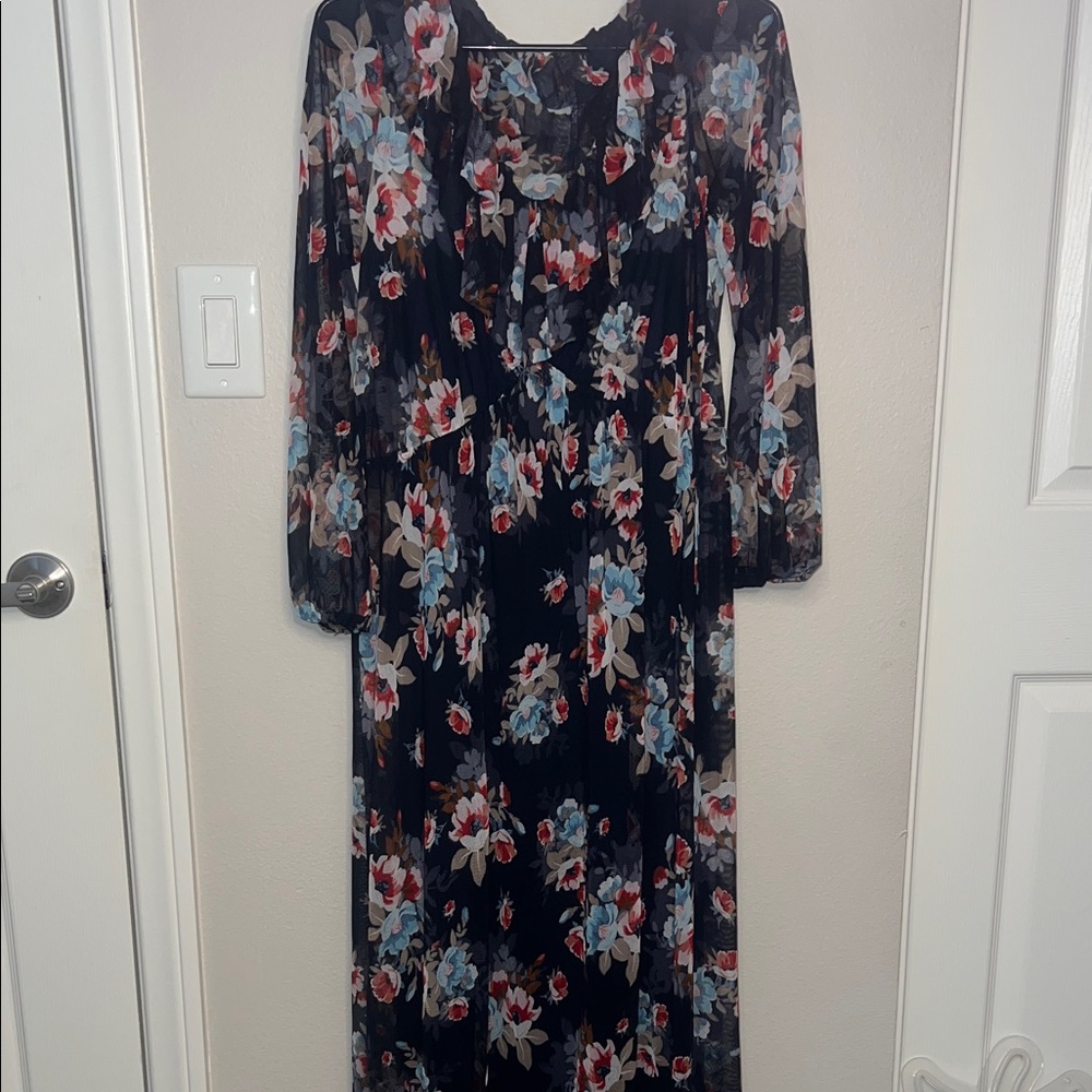 NY Collection Multicolor Floral Long Sleeve Dress